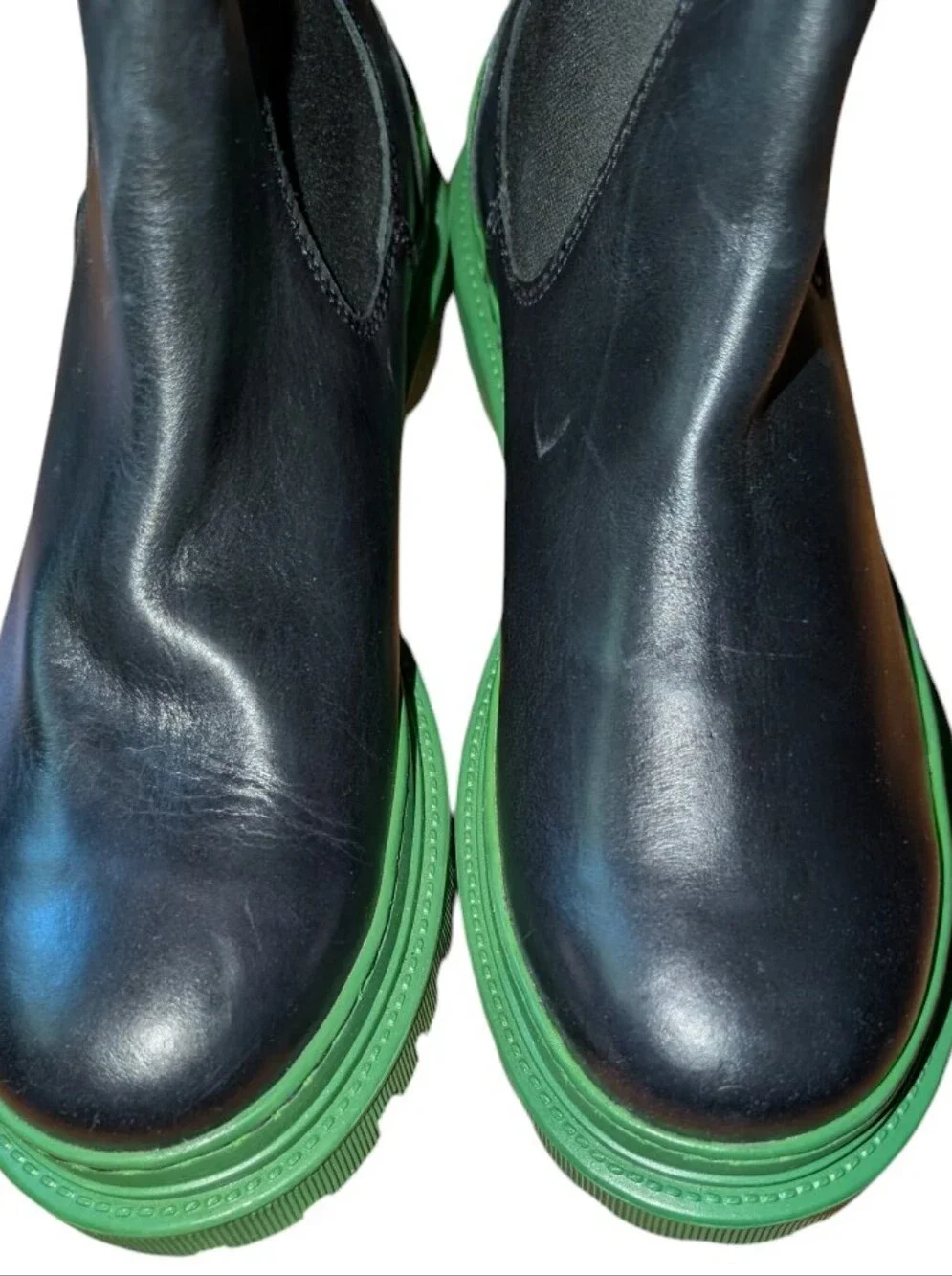 Steve Madden Men's Black Chelsea Boots with Green Lug Sole Sz 9 Grunge